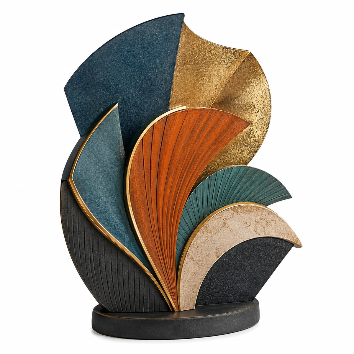 Escultura Decorativa Abstracta Multicolor Azul/Naranja/Oro/Verde/Negro