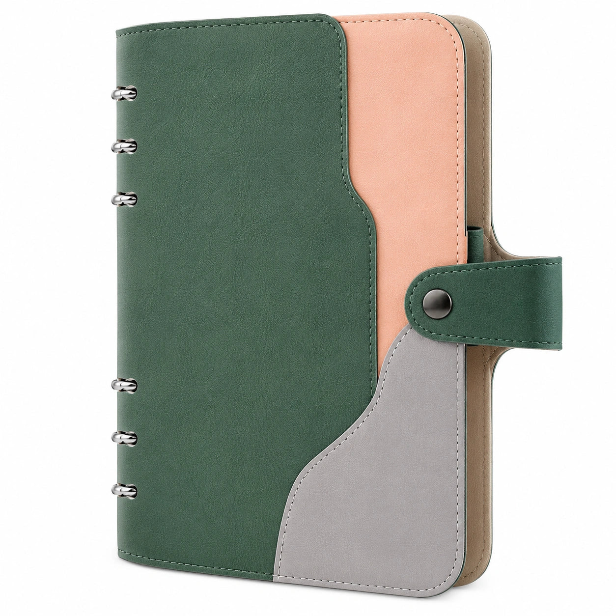 Cuaderno A5 Verde/Rosa/Gris con Anillas y Broche