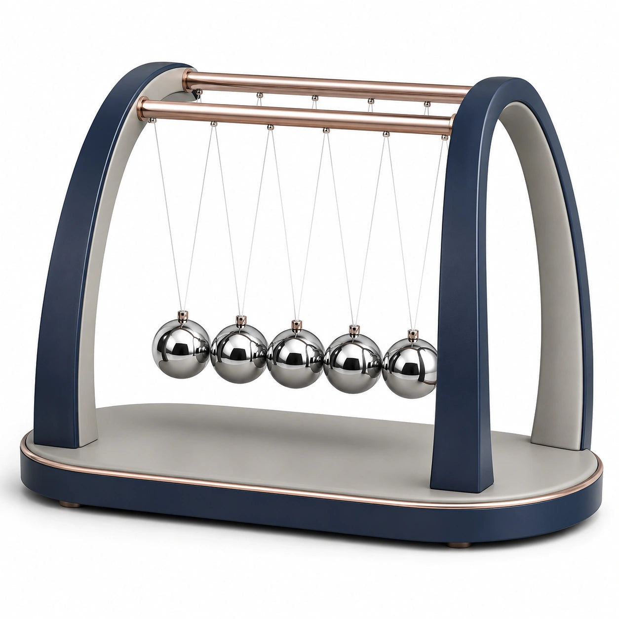 Péndulo de Newton de Acero Inoxidable con Base Azul y Cobre