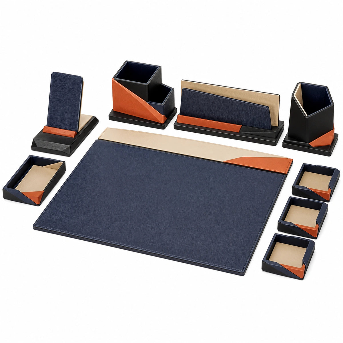 Conjunto de Accesorios de Escritorio Azul Marino, Beige y Naranja