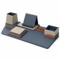 Organizador de Escritorio Multifuncional Azul/Beige/Marrón con Soporte de Documentos