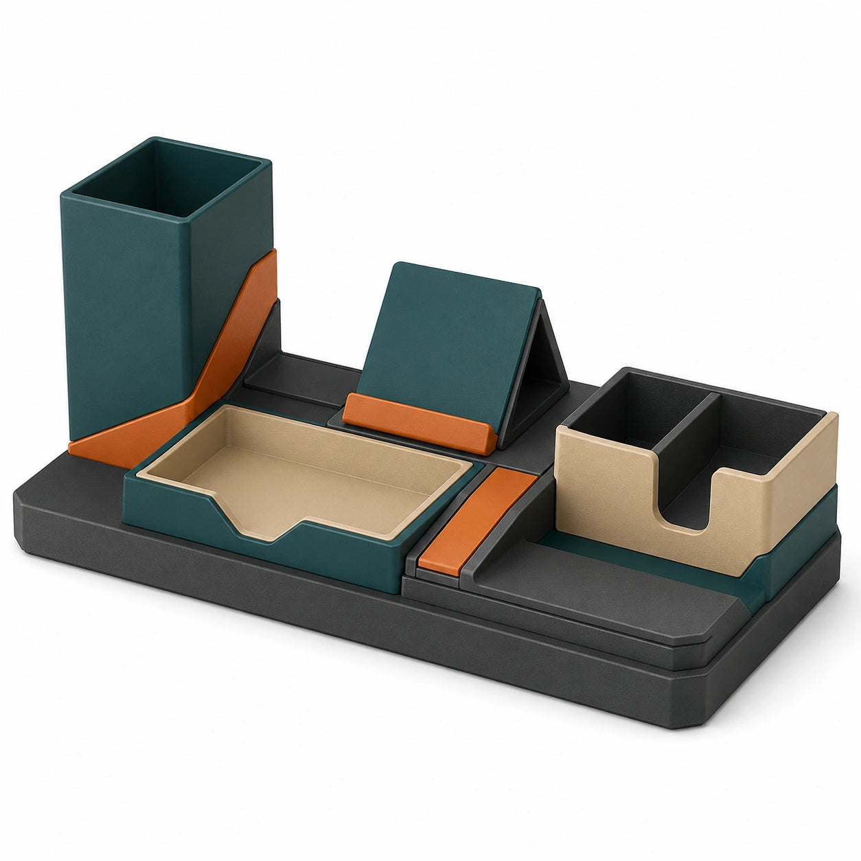 Organizador de Escritorio Modular en Verde, Naranja, Beige y Negro