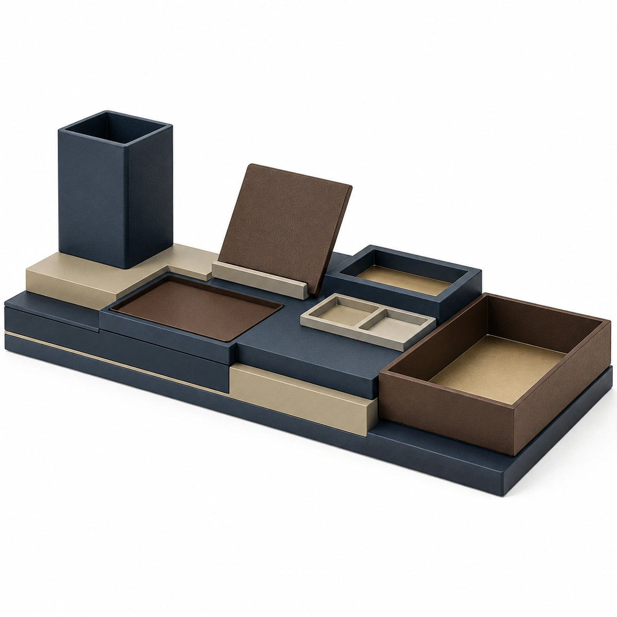 Organizador de Escritorio Modular Azul y Marrón