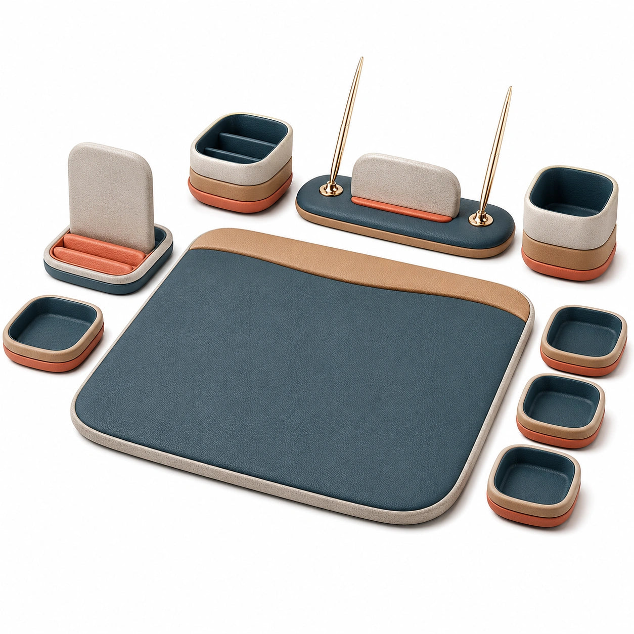 Set de accesorios de escritorio organizador azul/marfil/marrón