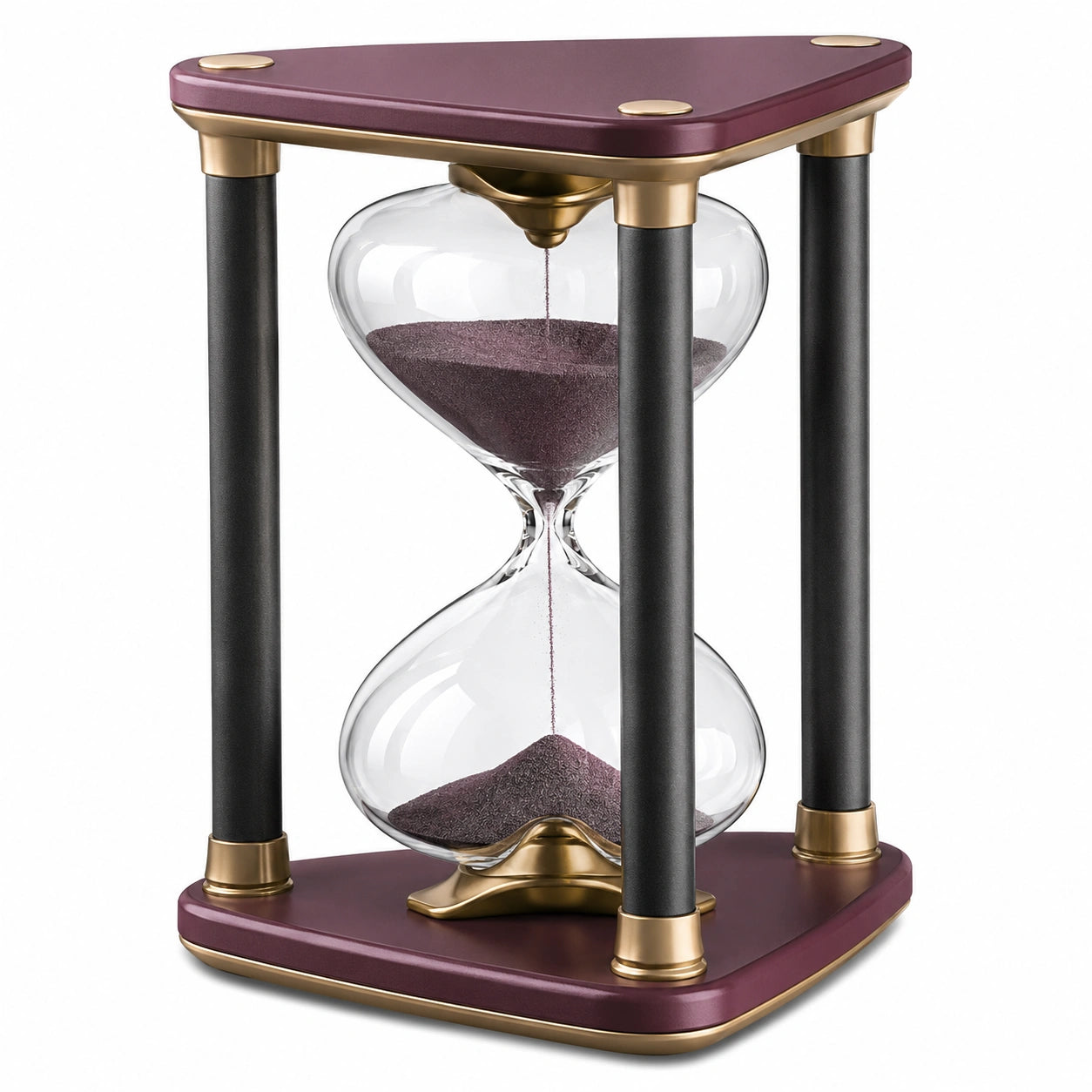 Reloj de Arena Decorativo 60 Minutos Vidrio y Metal Negro Púrpura Oro