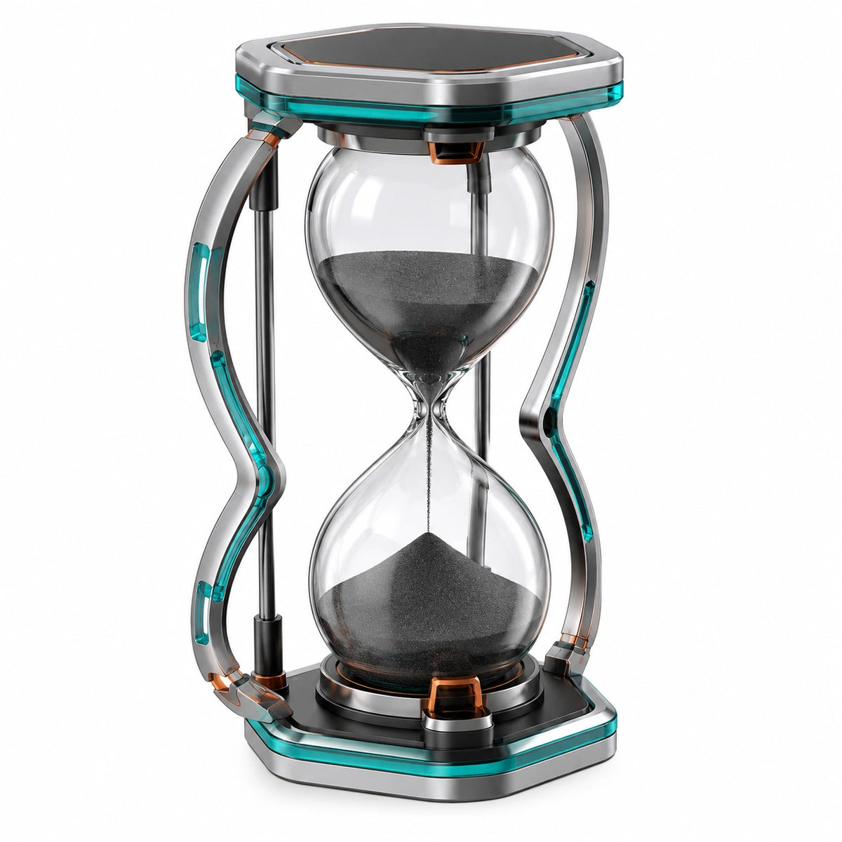 Reloj de Arena de Acero Inoxidable con Arena Negra y Detalles de Color Turquesa