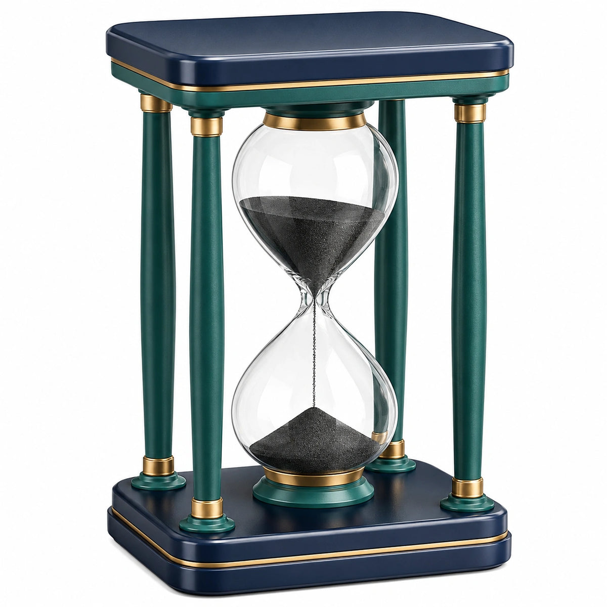 Reloj de Arena Decorativo de Vidrio Azul y Verde con Arena Negra 30 Minutos