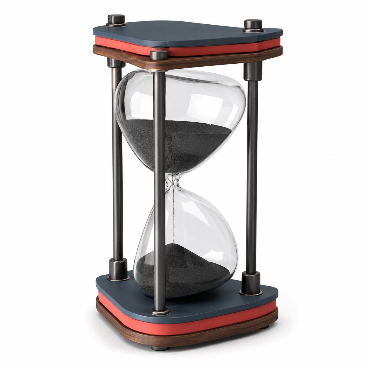 Reloj de Arena Triangular Azul, Rojo y Madera con Arena Negra