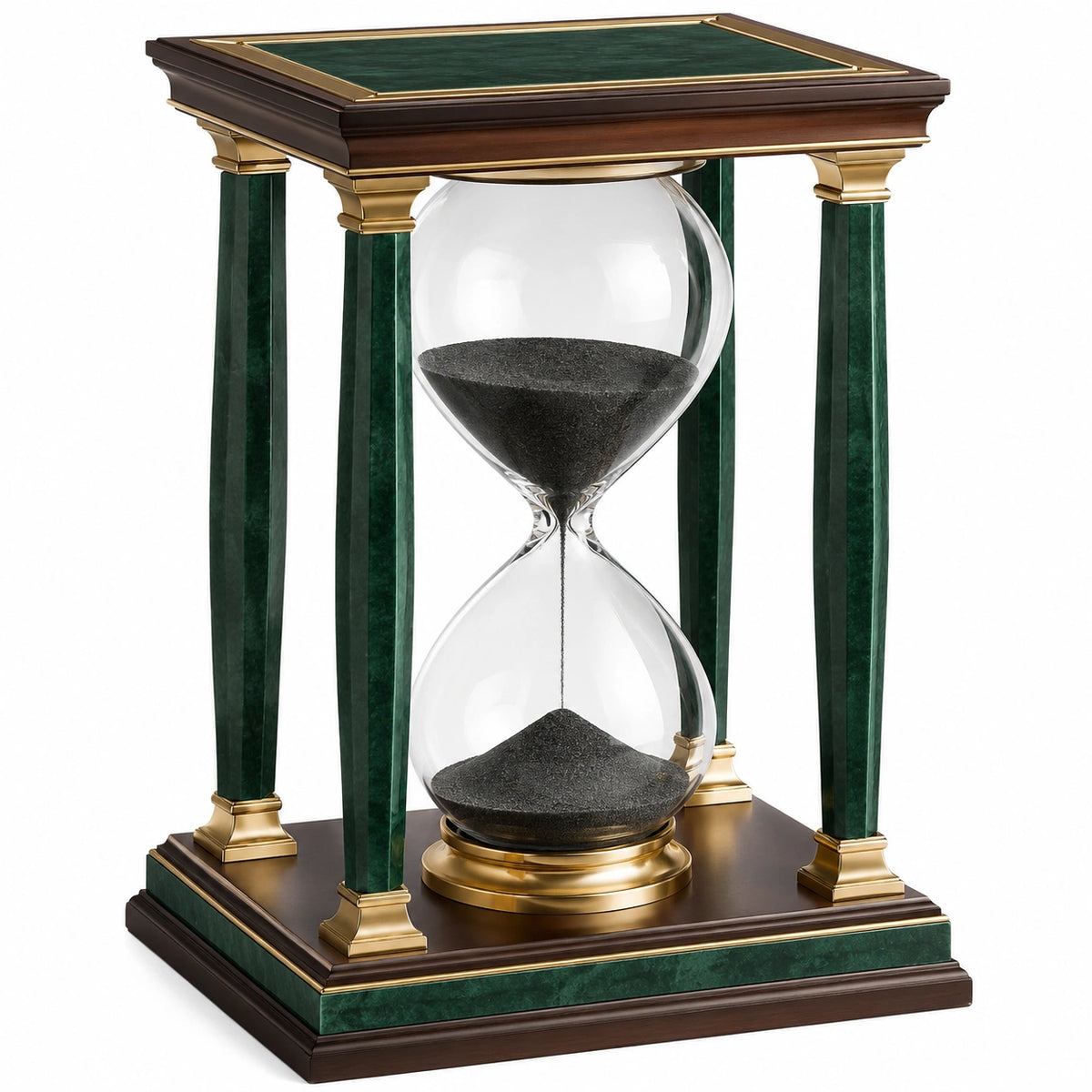 Reloj de Arena Decorativo Verde y Dorado con Vidrio