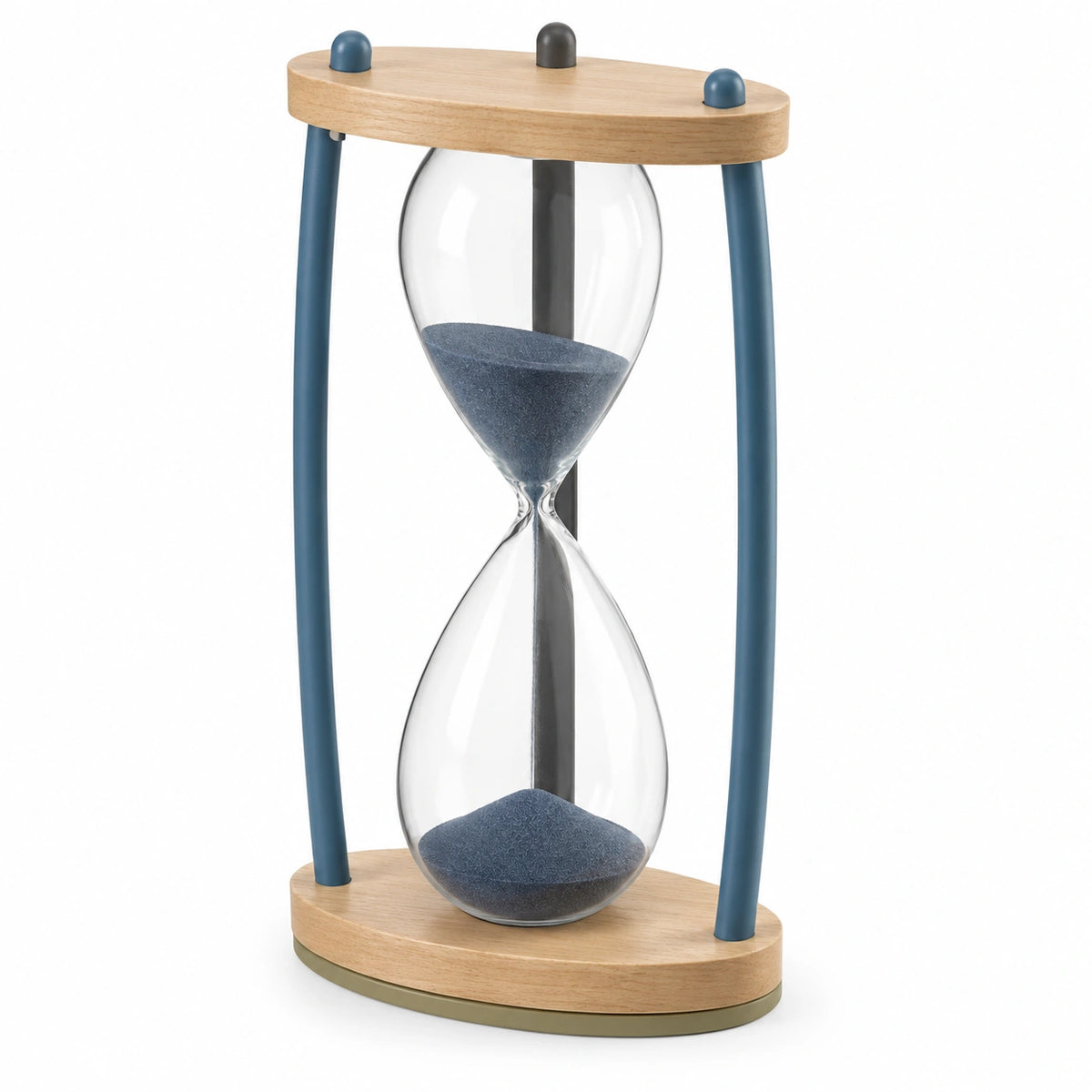 Reloj de Arena Decorativo Azul con Soporte de Madera y Metal para 10 Minutos