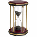 Reloj de Arena Decorativo Octogonal Grande Vidrio Transparente Arena Negra Estructura Dorada Burdeos