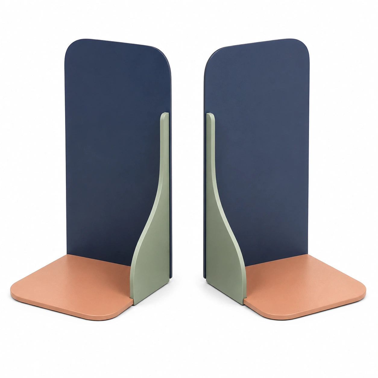 Sujetadores de Libros Modernos Azul, Verde y Naranja con Base Antideslizante - Set de 2