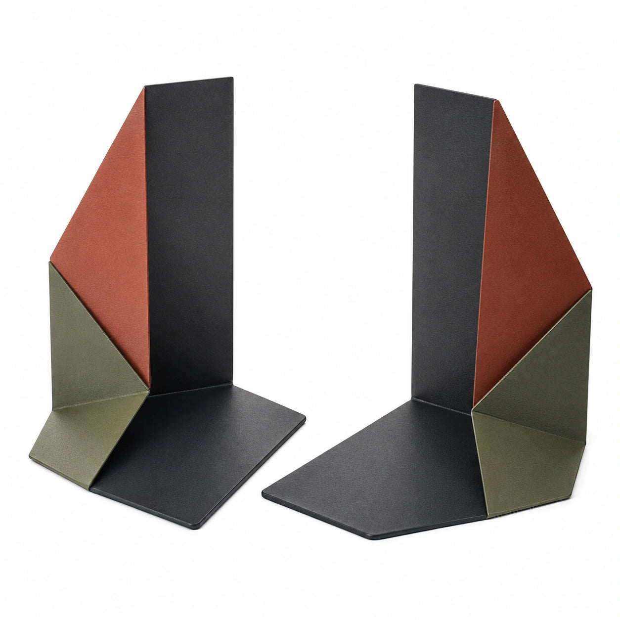 Sujetalibros geométricos en negro, rojo y verde