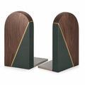 Sujetalibros Geométricos Contemporáneos de Madera con Acabado Marrón y Verde